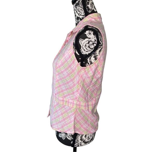 Baileys Point Plaid Button Up Tank Top Pastel Size Medium Summer Coastal Beach - Picture 3 of 9